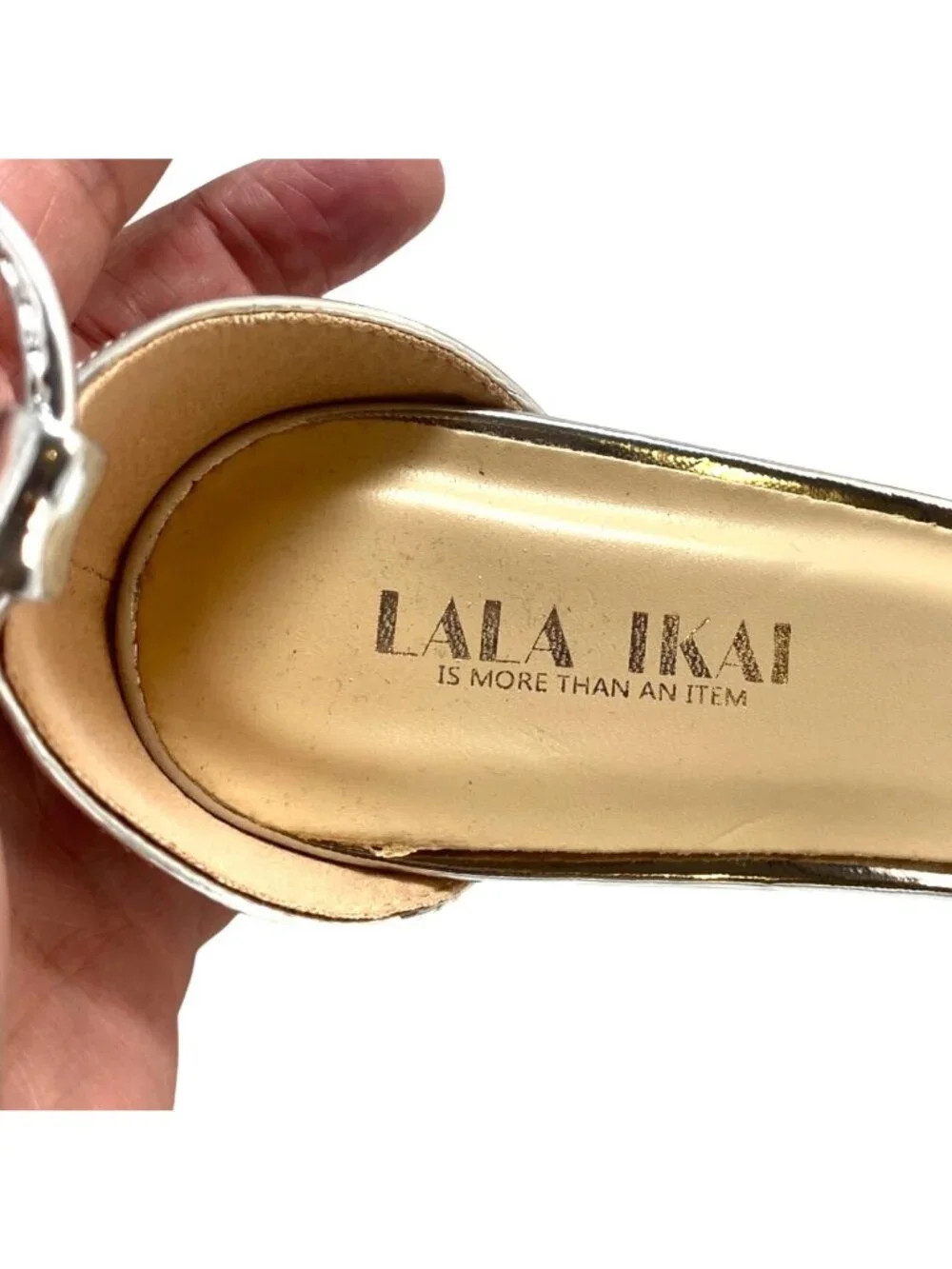 LaLa Ikai Silver Rhinestone Embellished Block Heel Formal Party Sandals Size 37